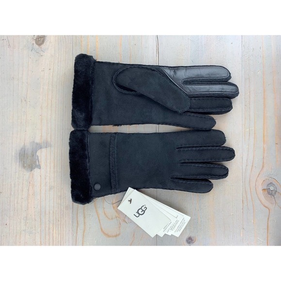 UGG black SHEEPSKIN EXPOSED SLIM TECH GLOVES WOMENS LARGE NWT - Picture 6 of 12